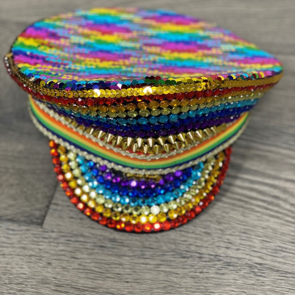 RAINBOW PRIDE SEQUIN CAPTAIN HAT - NWT! - Picture 14 of 16
